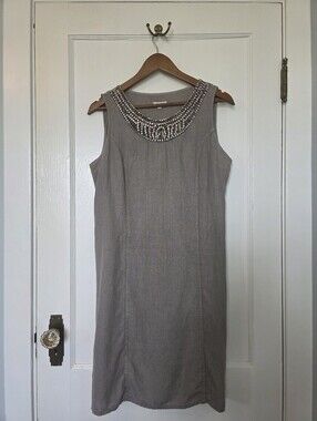 Lina Tomei Italian Linen Shift Dress – Size M – Taupe